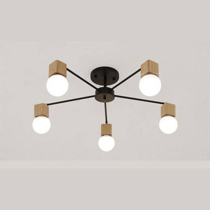 Plafonnier LED en bois et métal à une ou plusieurs lampes