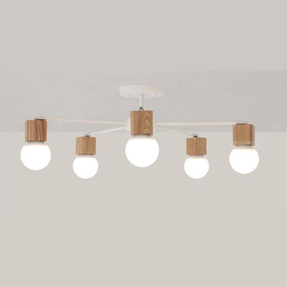Plafonnier LED en bois et métal à une ou plusieurs lampes