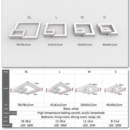 Plafonnier design LED géométrique noir ou blanc (plusieurs tailles)