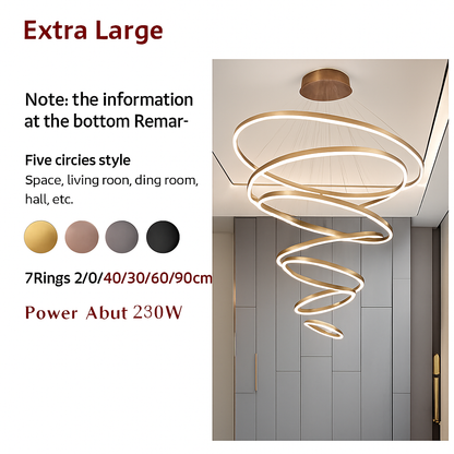 Moderne Led anneaux suspension lampe cercle plafond suspendu lustre pour chalet salon salle à manger escalier maison luminaire
