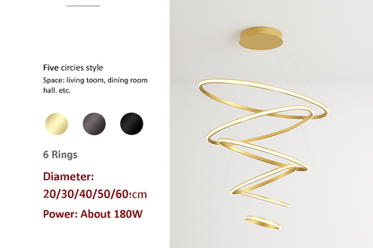 Moderne Led anneaux suspension lampe cercle plafond suspendu lustre pour chalet salon salle à manger escalier maison luminaire