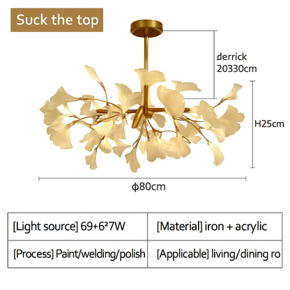 Nordique feuille de gingko LED lustre moderne cuisine salon chambre salle à manger rond intérieur loft plafond suspension