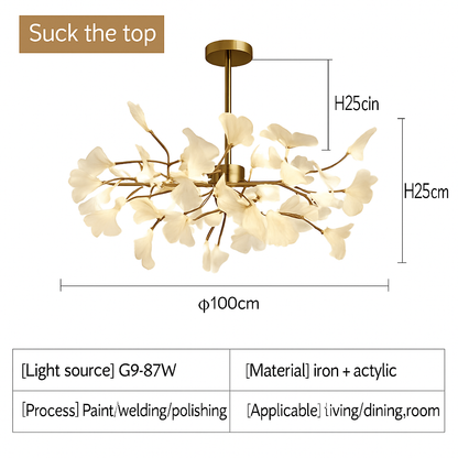 Nordique feuille de gingko LED lustre moderne cuisine salon chambre salle à manger rond intérieur loft plafond suspension