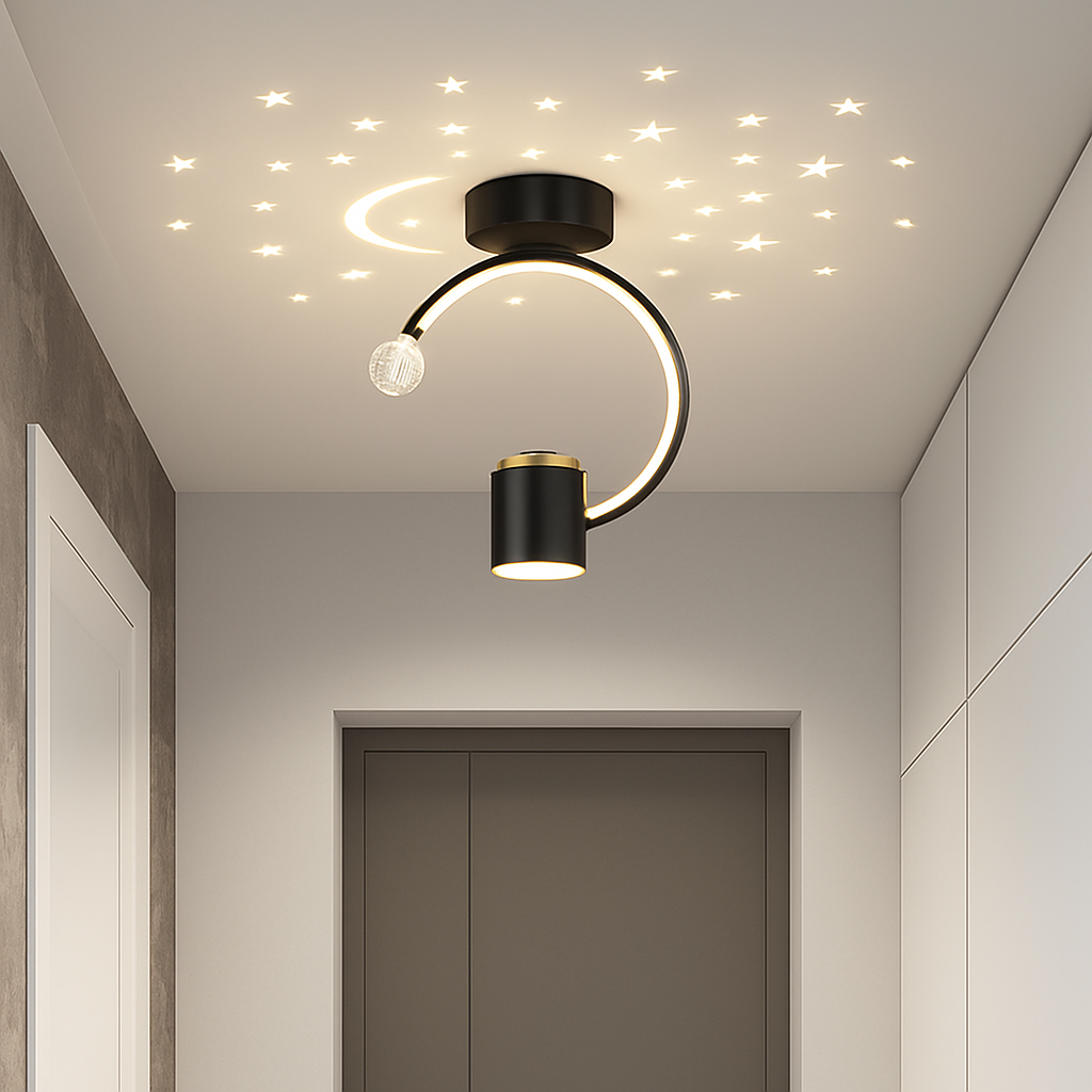 Plafonnier design LED avec projection étoiles