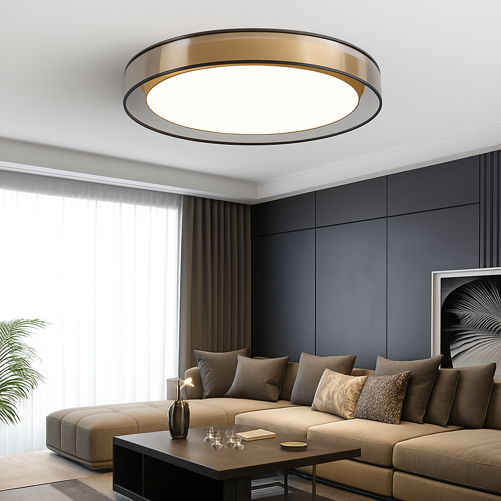 Plafonnier design LED doré avec disque Loft