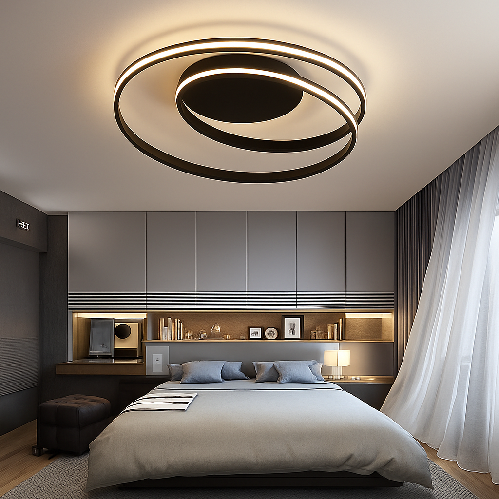 Plafonnier design LED double boucle (noir ou blanc)