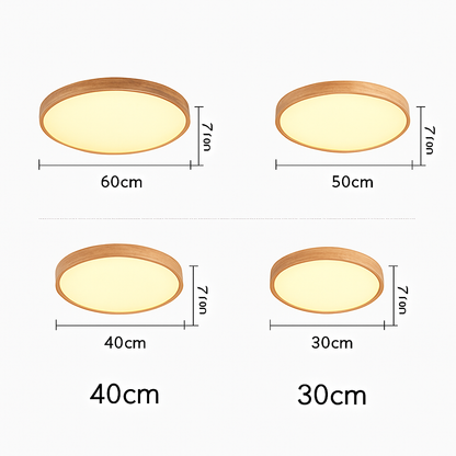 Plafonnier en bois à LED très fin en forme de rond