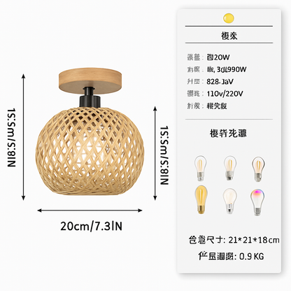 plafonnier led en bambou tissé design lumineux décoratif