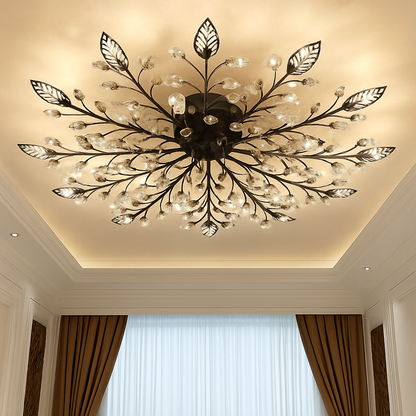 Plafonnier LED en cristal en forme de fleurs et feuilles