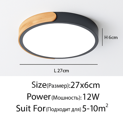 Plafonnier LED rond en métal et bois arrondi Macaron