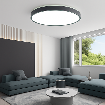 Plafonnier moderne LED métallique circulaire et fin Glenn