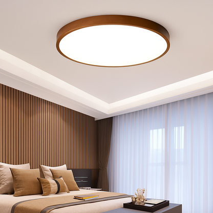 plafonnier rond en bois style nordique pour intérieur moderne