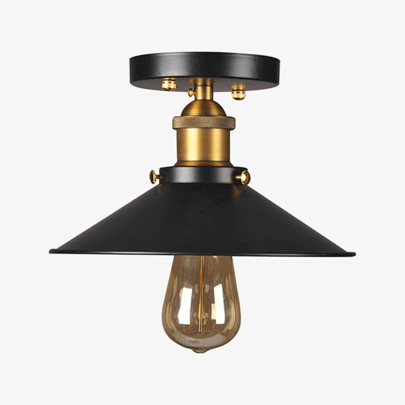 Plafonnier rustique vintage en métal noir et doré