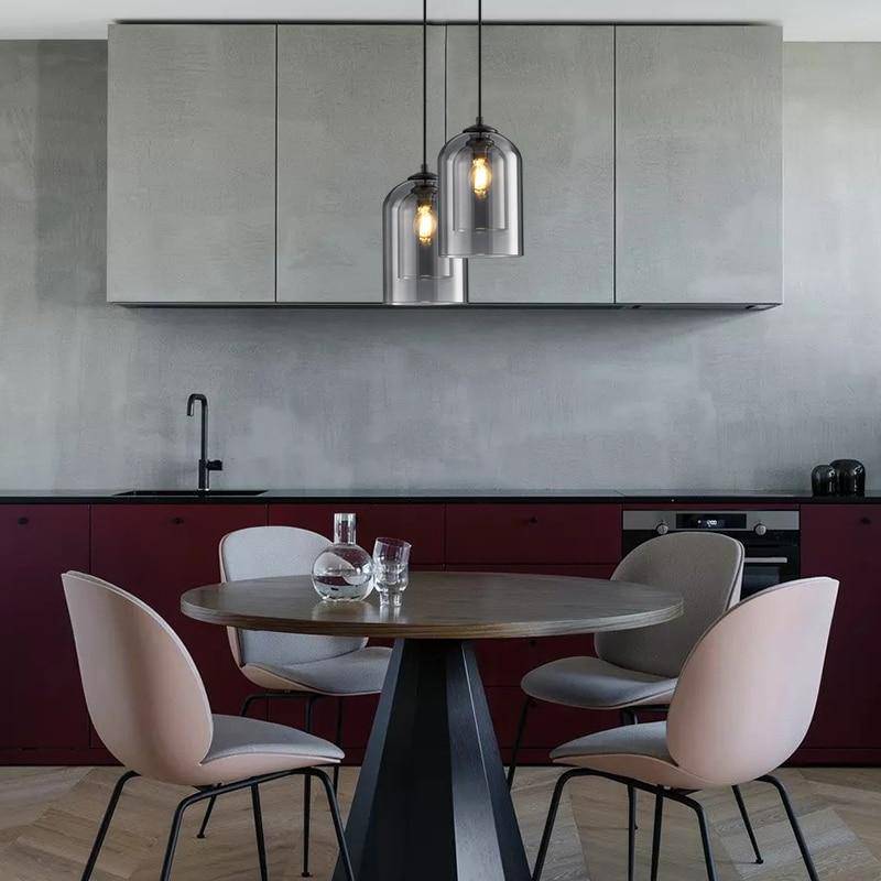 Suspension design tube arrondi double verre fumé