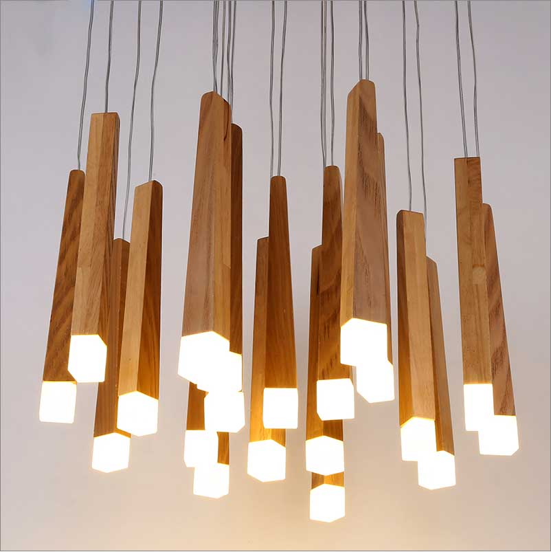 Suspension moderne longue barre en bois Nordic