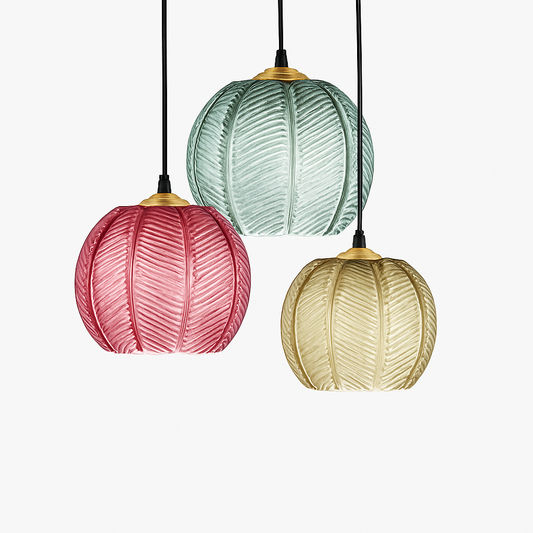 Suspension boule en verre motif feuilles