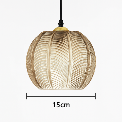 Suspension boule en verre motif feuilles