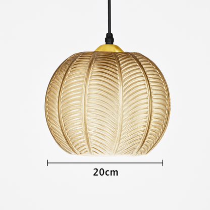 Suspension boule en verre motif feuilles