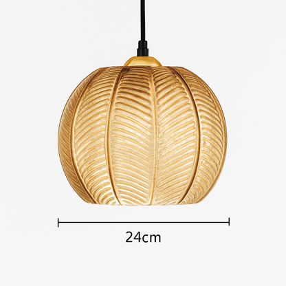 Suspension boule en verre motif feuilles