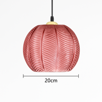 Suspension boule en verre motif feuilles