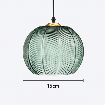 Suspension boule en verre motif feuilles