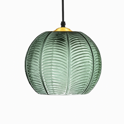Suspension boule en verre motif feuilles
