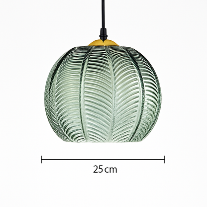 Suspension boule en verre motif feuilles