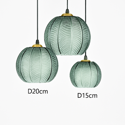 Suspension boule en verre motif feuilles