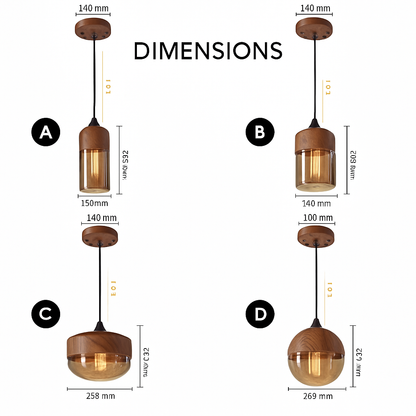 Suspension design en bois et verre Loft Retro