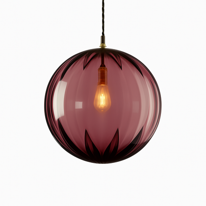 Suspension design à LED en boule de verre colorée