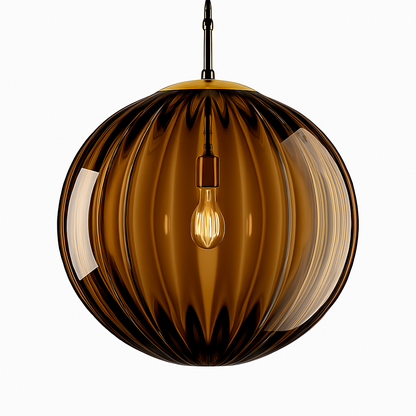 Suspension design à LED en boule de verre colorée