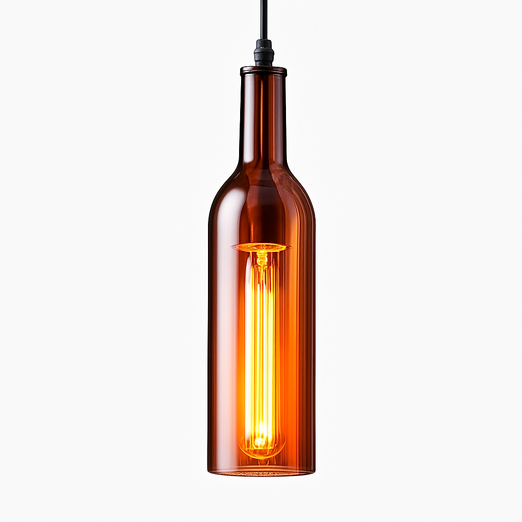 Suspension design à LED en forme de bouteille en verre de couleur