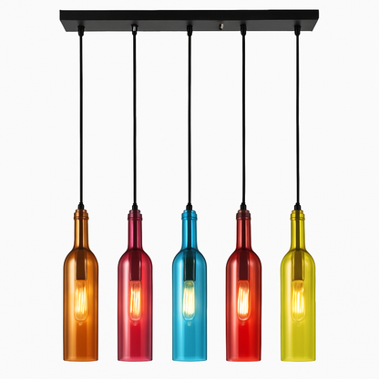 Suspension design à LED en forme de bouteille en verre de couleur