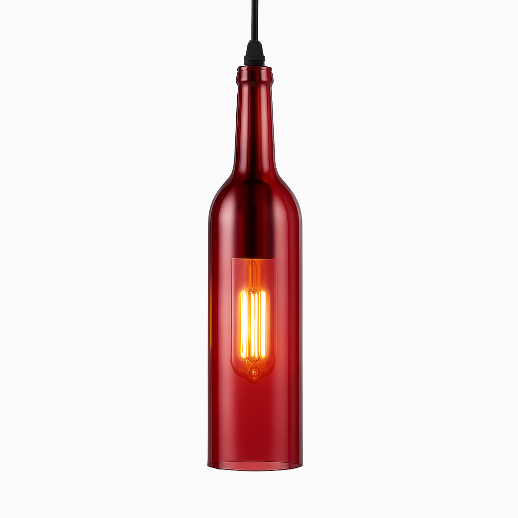 Suspension design à LED en forme de bouteille en verre de couleur