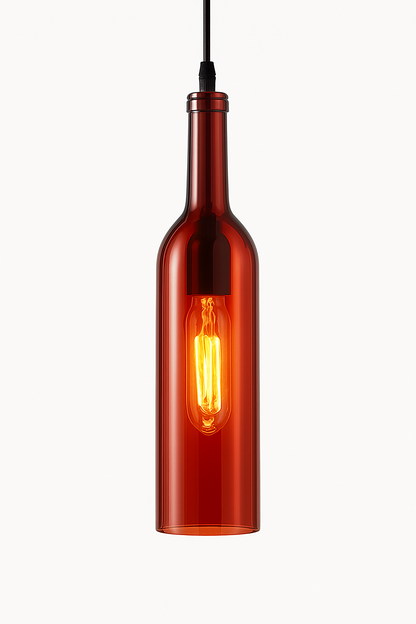 Suspension design à LED en forme de bouteille en verre de couleur