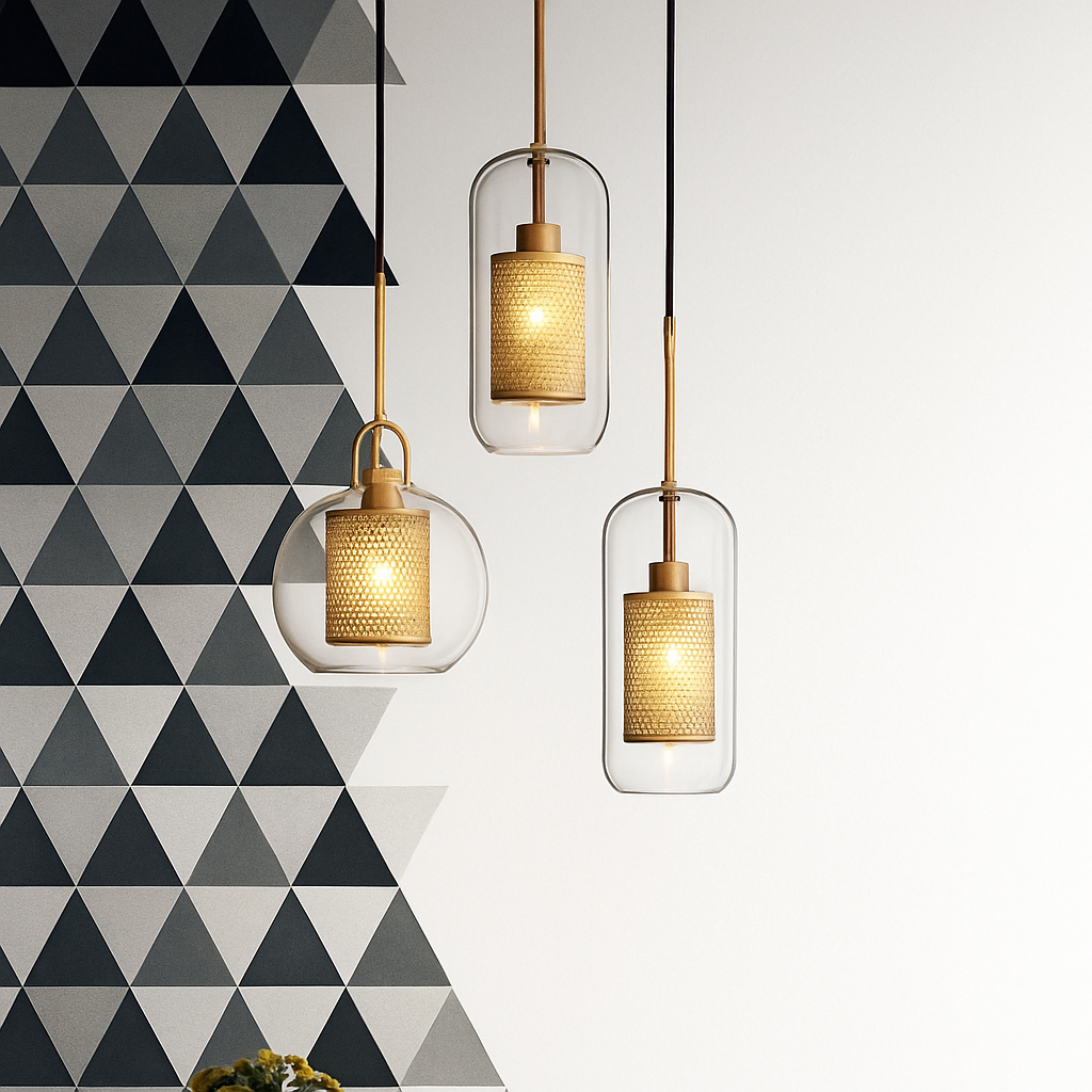 Suspension design LED en verre avec lampe doré