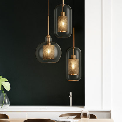 Suspension design LED en verre avec lampe doré