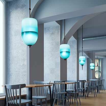 Suspension design LED en verre bleu de plusieurs formes