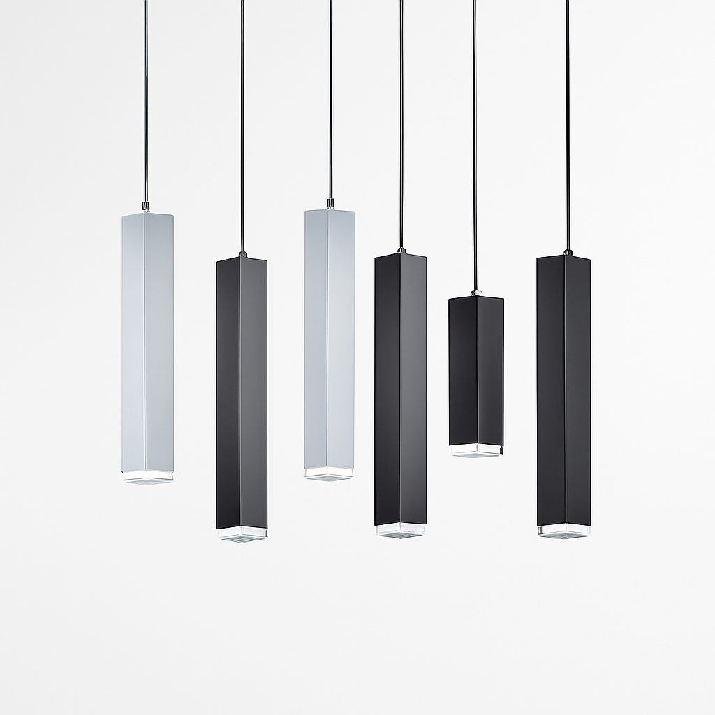 Suspension design LED rectangulaire (noir ou blanc)