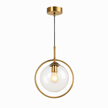 Suspension dorée à LED design boule en verre fumé