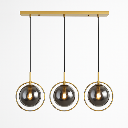 Suspension dorée à LED design boule en verre fumé
