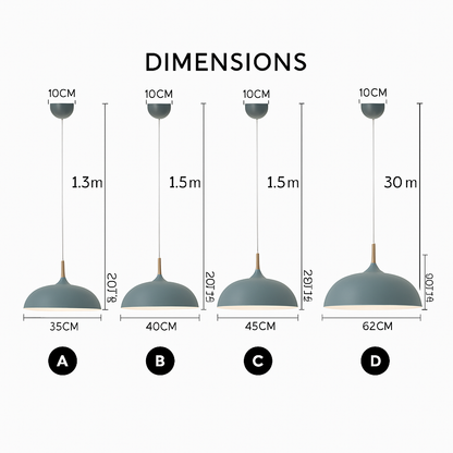 Suspension en aluminium de couleur et tige en bois Wood