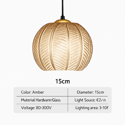 Suspension en verre nordique à motif de feuilles colorée