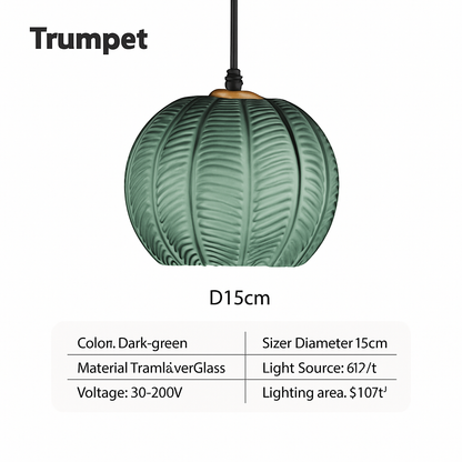 Suspension en verre nordique à motif de feuilles colorée