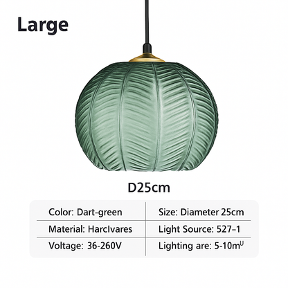 Suspension en verre nordique à motif de feuilles colorée