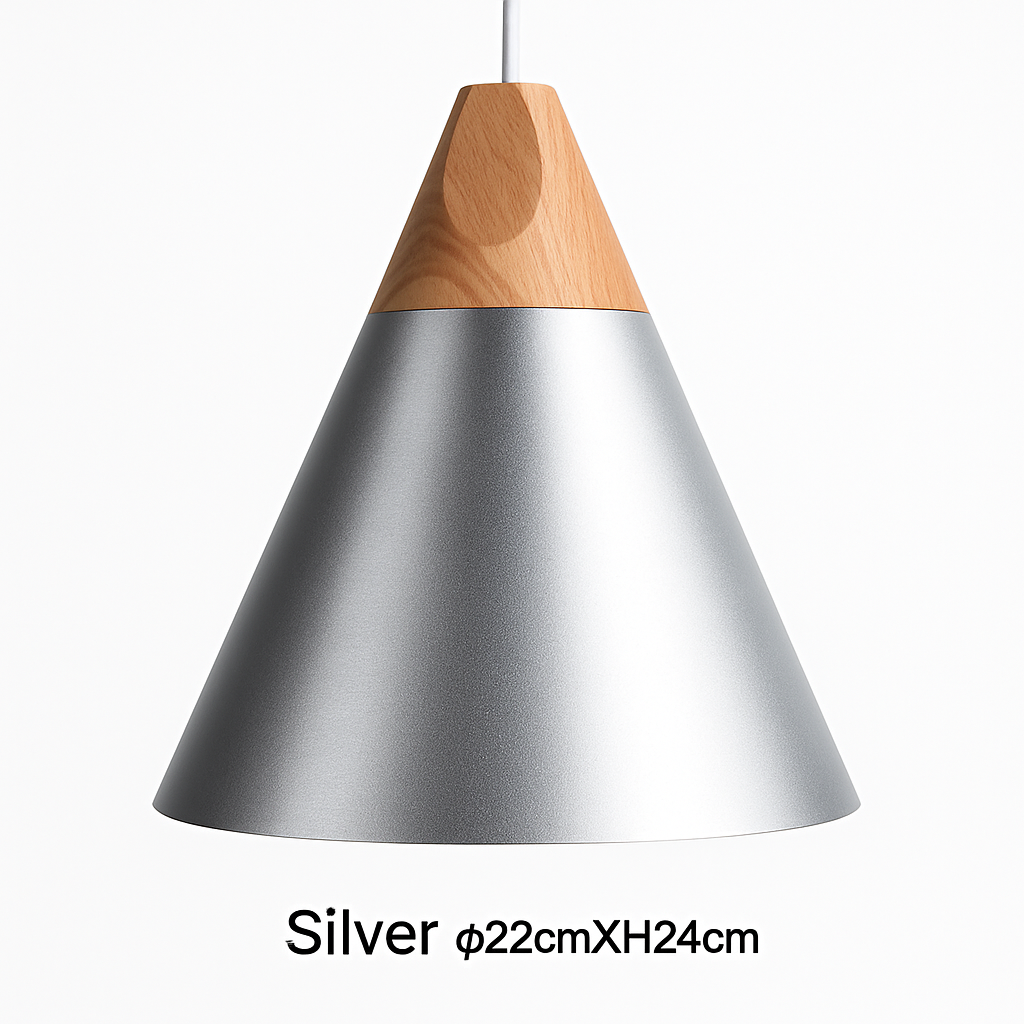 Suspension LED bois et aluminium en forme de cône