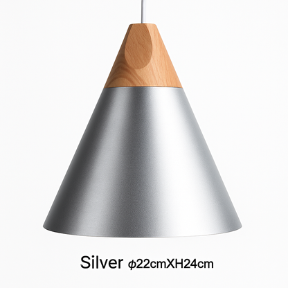 Suspension LED bois et aluminium en forme de cône