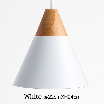 Suspension LED bois et aluminium en forme de cône