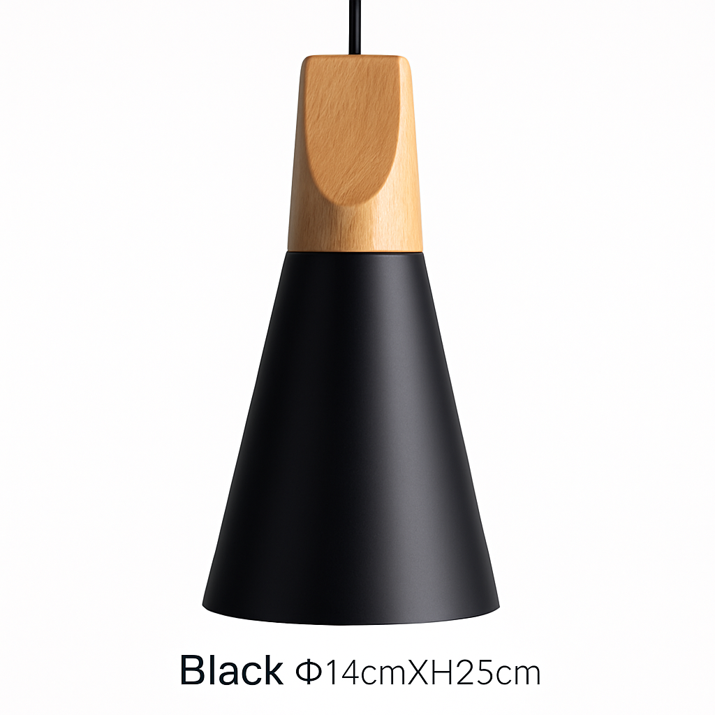 Suspension LED bois et aluminium en forme de cône