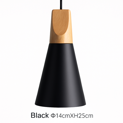 Suspension LED bois et aluminium en forme de cône